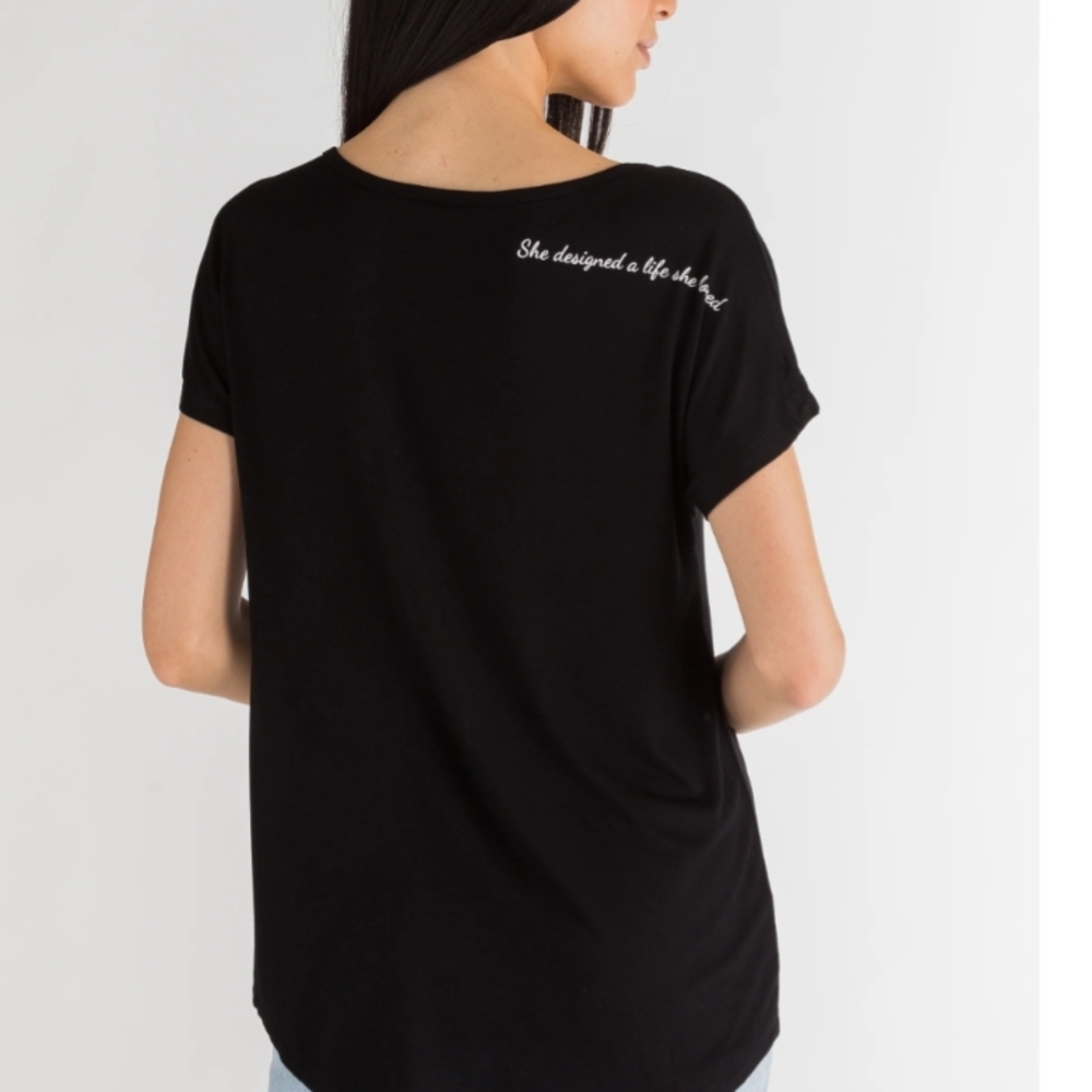 Black Graphic Women's Top She Designed a Life she Loved- Black